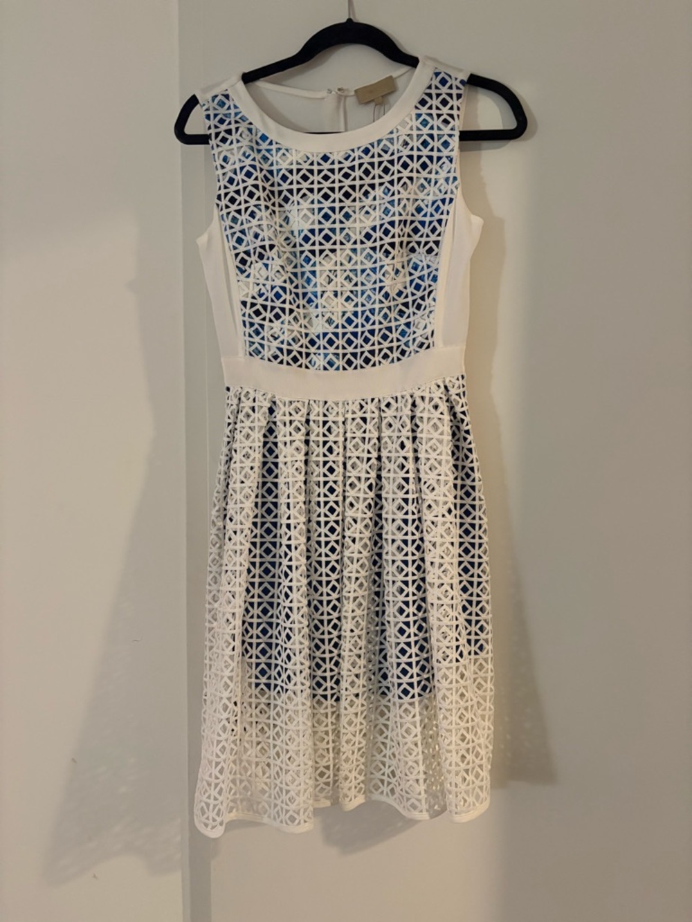 Ports 1961 White Lace Midi Dress with Blue Lining